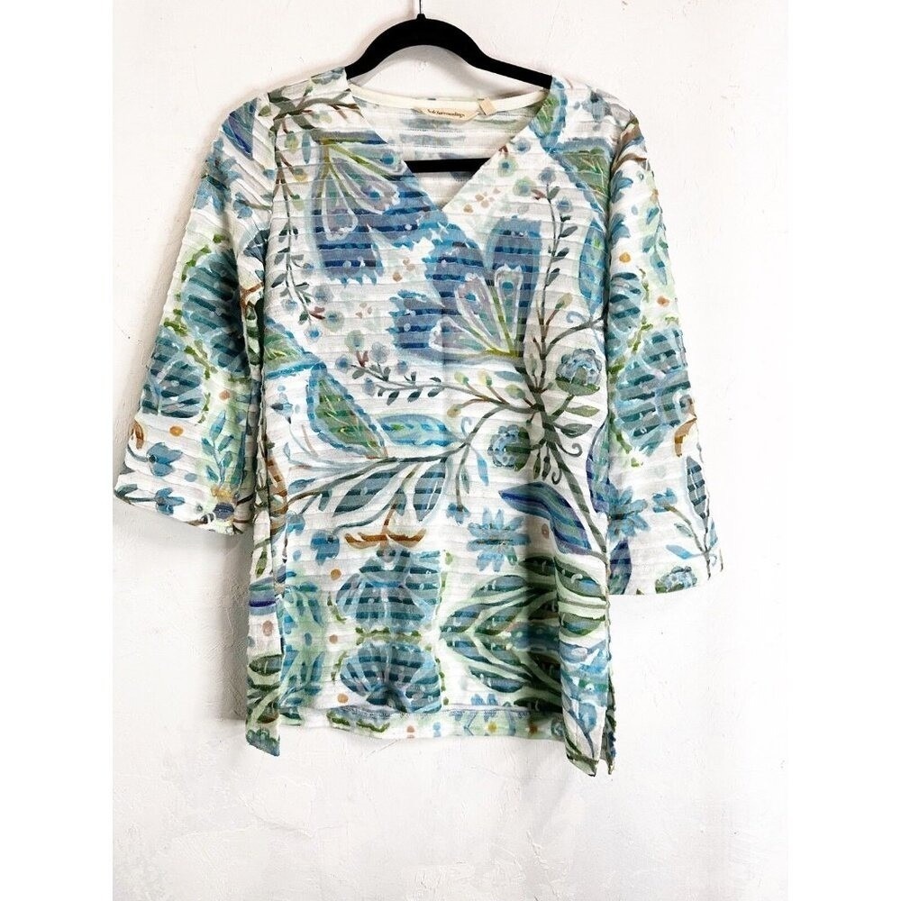 Soft Surroundings Floral Beachy Tropical Vacation Blouse Top Womens XSmall
